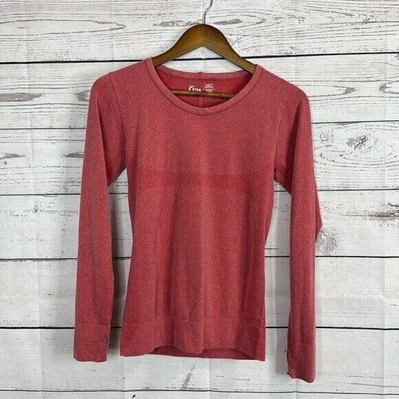 Zyia Performance Tee Shirt Womens Small Red Heathered Thumb Holes Compression - Picture 1 of 9